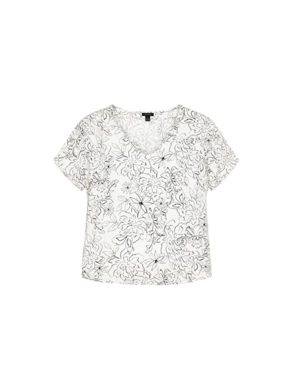 Ann Taylor Factory Womens Floral V-Neck Short Sleeve Blouse XL White/Black
